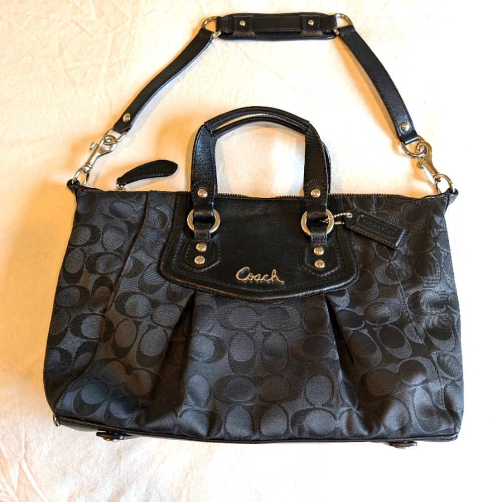 Coach Ashley black leather & fabric convertible bag